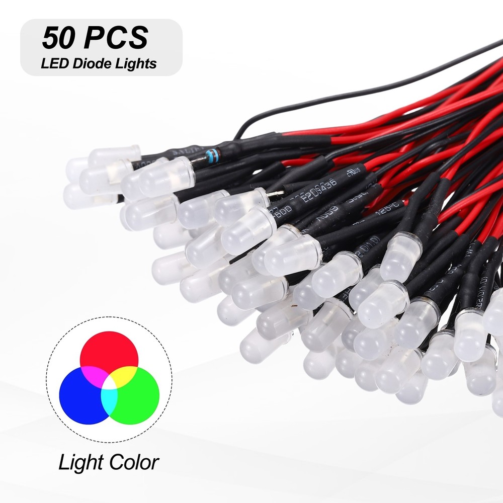 50pcs 5mm LED Diode Lights, RGB Fast Blinking Light DC 12V for Electronics