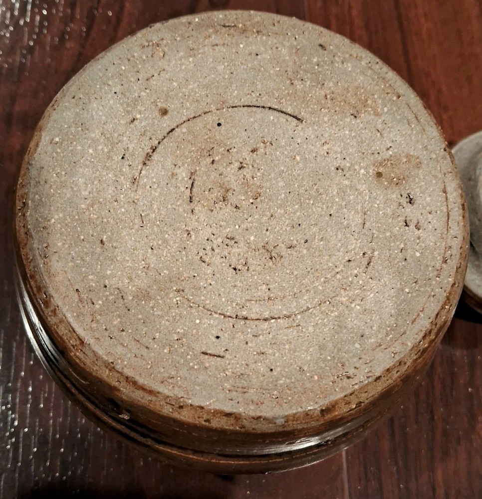Clay or Stonewear Lidded Crock Just Under 4" Tall No Cracks Or Chips EUC