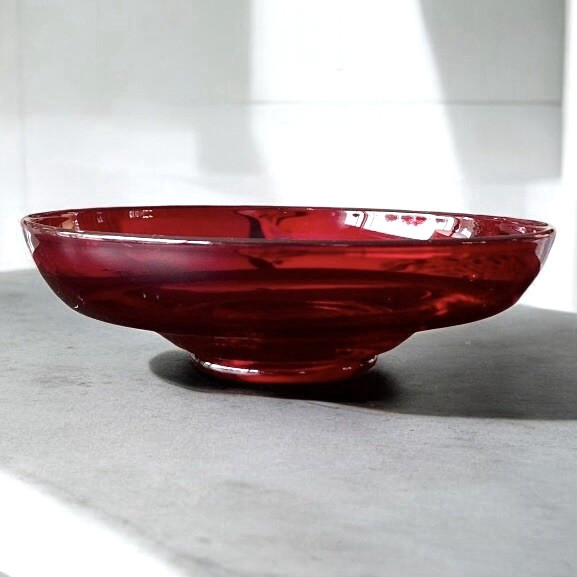 Viking Ruby Red Low Footed Shallow Console Bowl Dalzell Floating Candle Holder