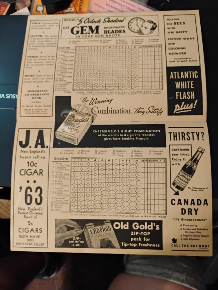 1940 Brooklyn Dodgers vs. Boston Braves Program (unscored) near mint