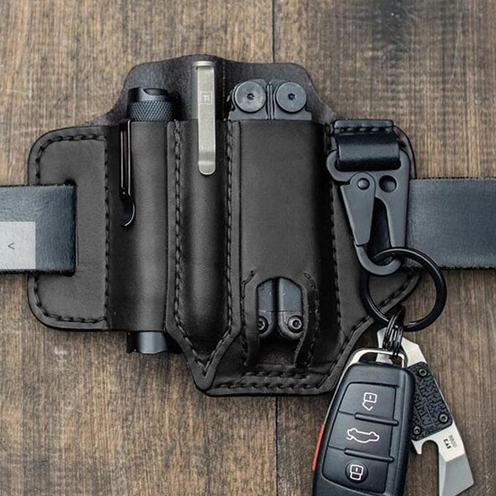 EDC Leather Sheath For Knife Belt Flashlight Holster Multitools Organizer USA