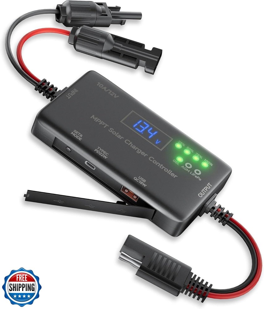 MPPT Solar Charge Controller 12V 10A, Solar Panel Charge Controller with Type