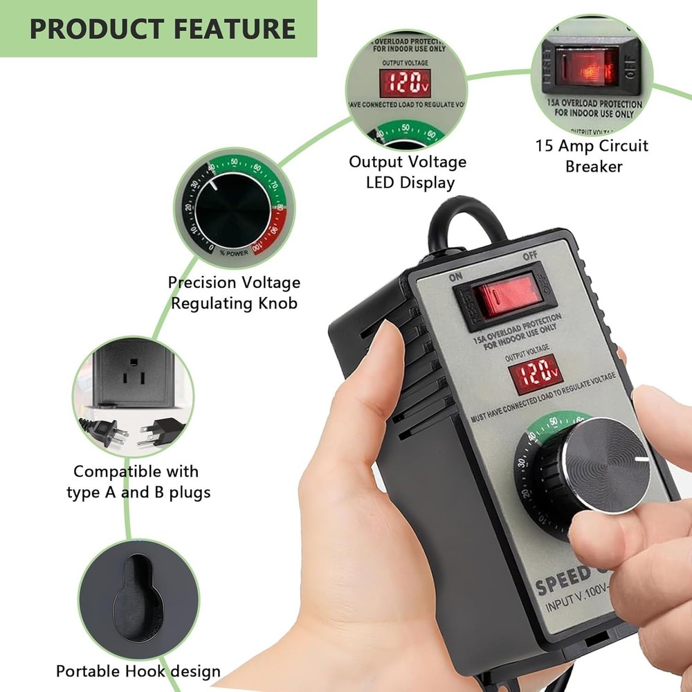 AC Motor Speed Controller 120V 15A Max - Variable-Speed Controller & Fan Spee...