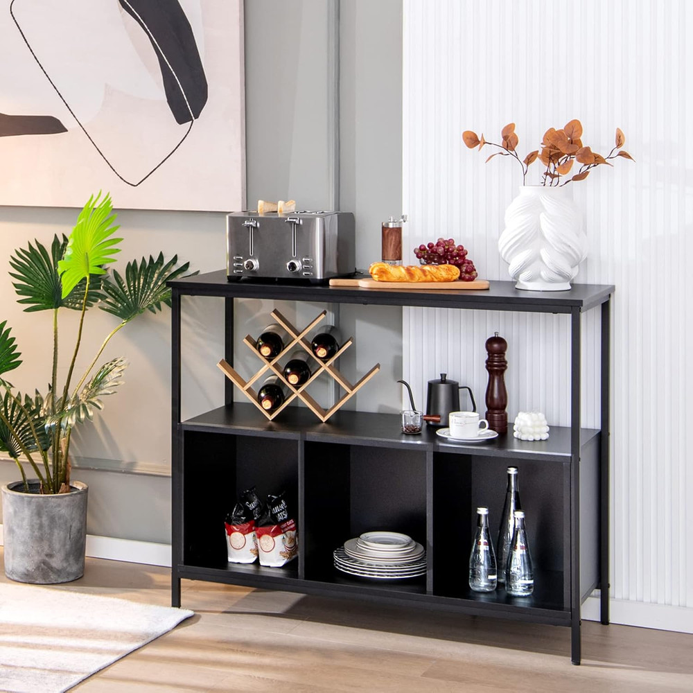 Modern Black Buffet Sideboard with Spacious Countertop & Storage Cabinet