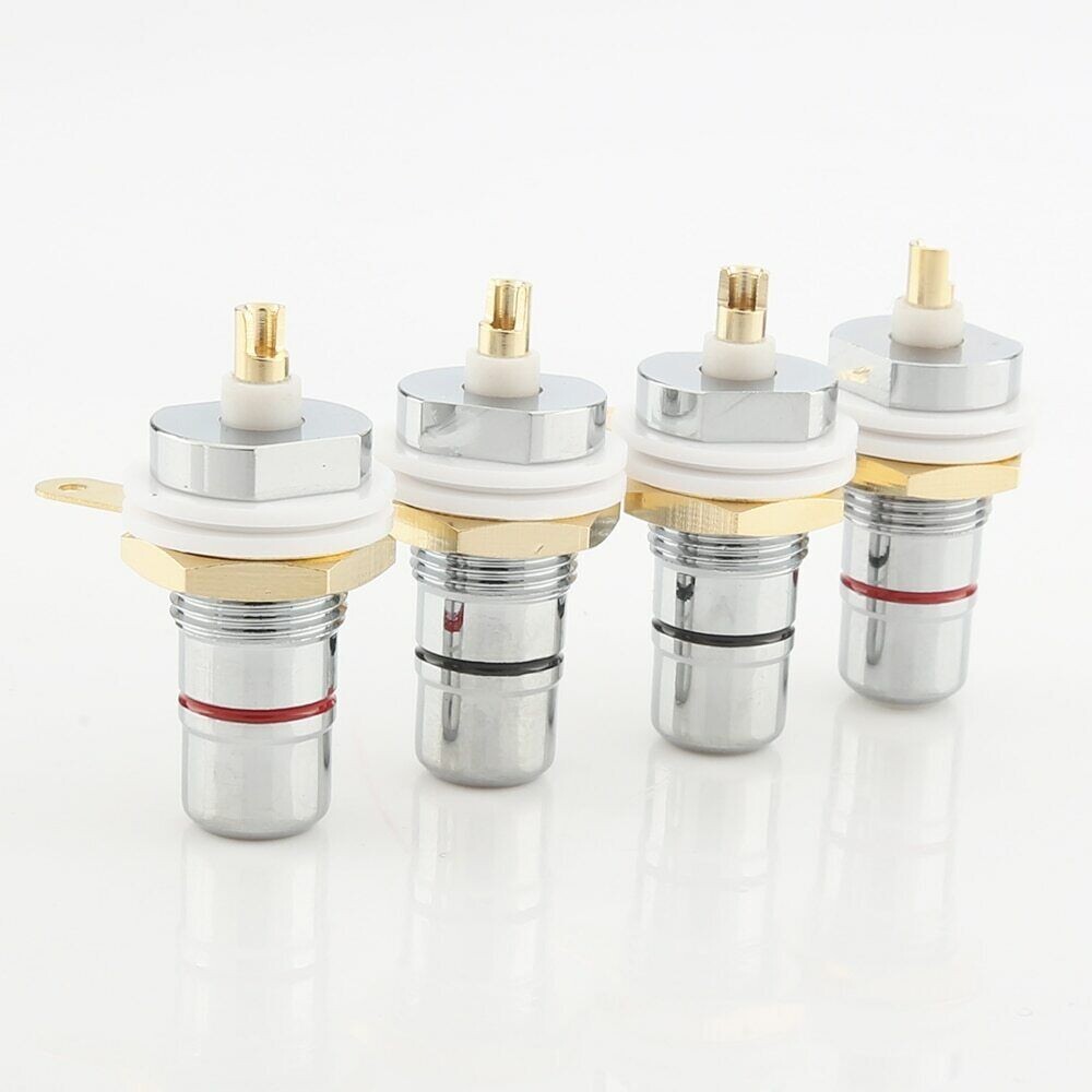 4pcs Rhodium Plated RCA Female Socket HIFI Amplifier Panel Mount Audio Terminal