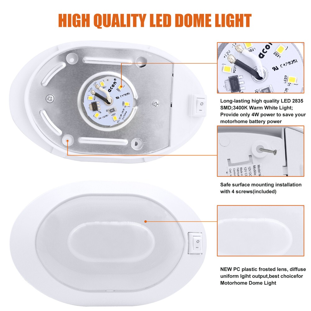 6" RV LED 12V Pancake Light Interior Lighting Ceiling Dome Lamp Camper Trailer
