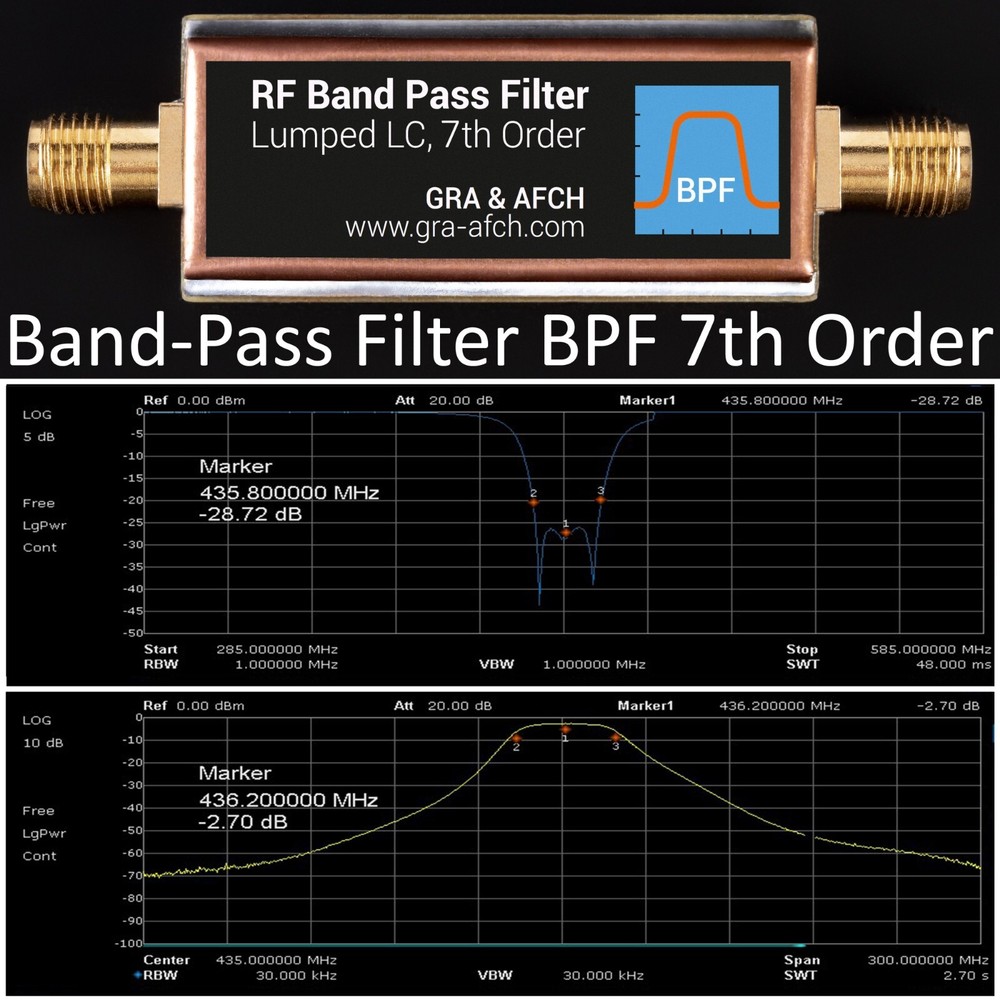 Band Pass Filter BPF 7th Order 433MHz for RF Receiver Transmitter Amplifier etc
