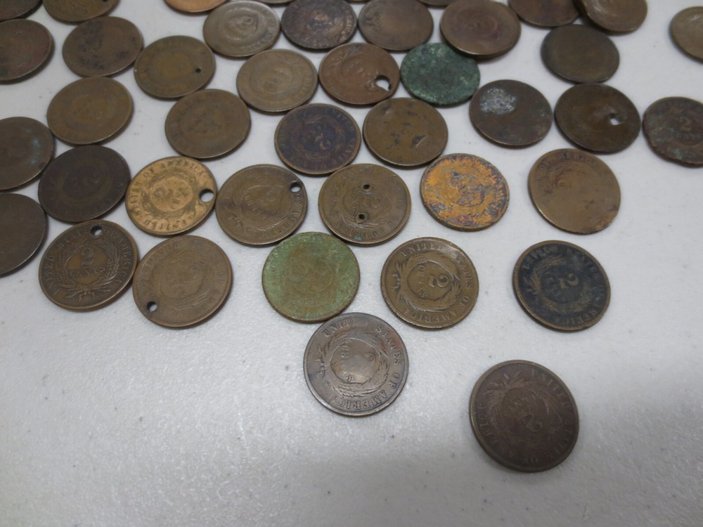 (79) Assorted Dates Two Cent Pieces (AG / Damaged)