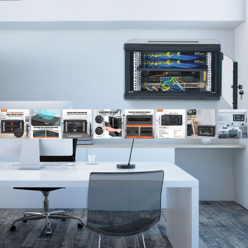 6U Wall Mount Network Server Cabinet, 15.5 Deep, Server Rack Cabinet Enclosure