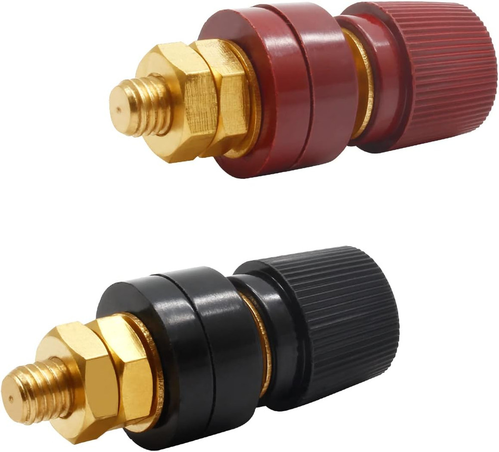 2 Pcs 1/4" Copper Battery Terminal Studs, M6 Binding Post Connectors Red & Black