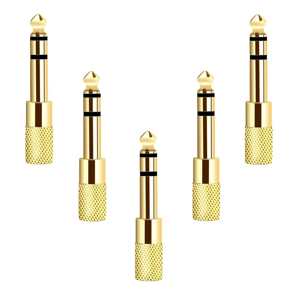 Valefod [Updated Version 5-Pack Stereo Audio Adapter 6.35mm 1/4"M-1/8"F, Gold
