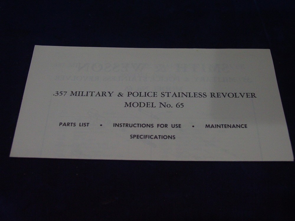 Factory Original Smith & Wesson Model 65 Manual S&W