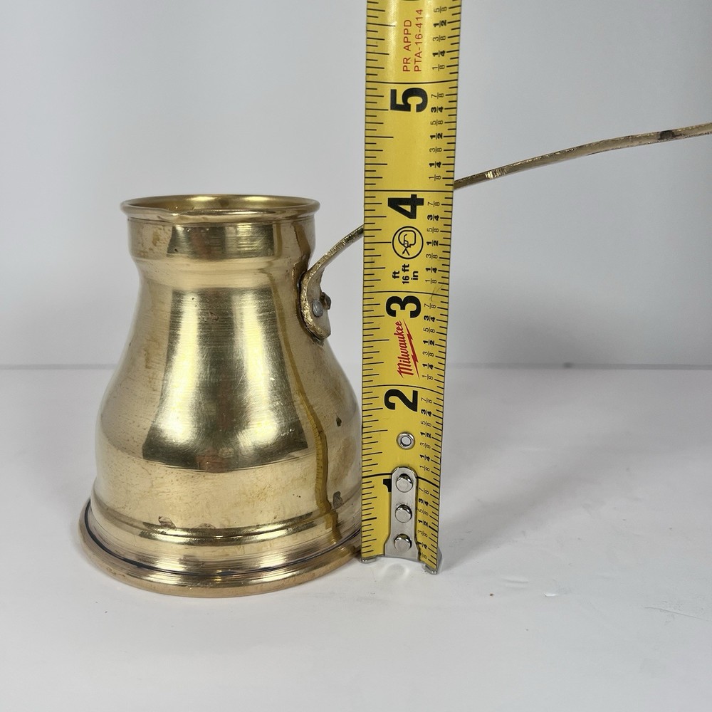 Brass Turkish Coffee Pot Pitcher Engraved Handle Vintage 4"