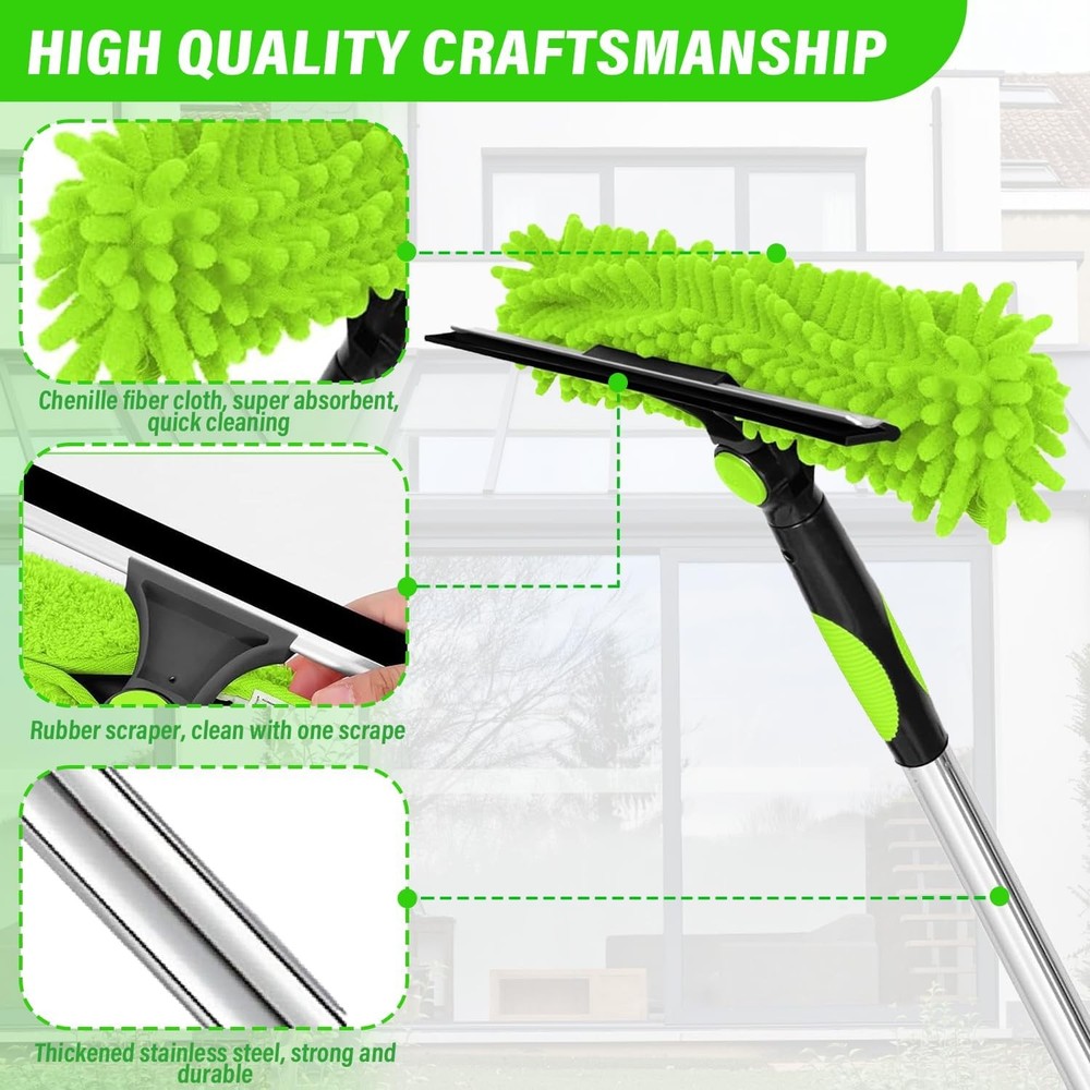 Adjustable 10-Segment Window Cleaning Pole Kit for High Windows Car