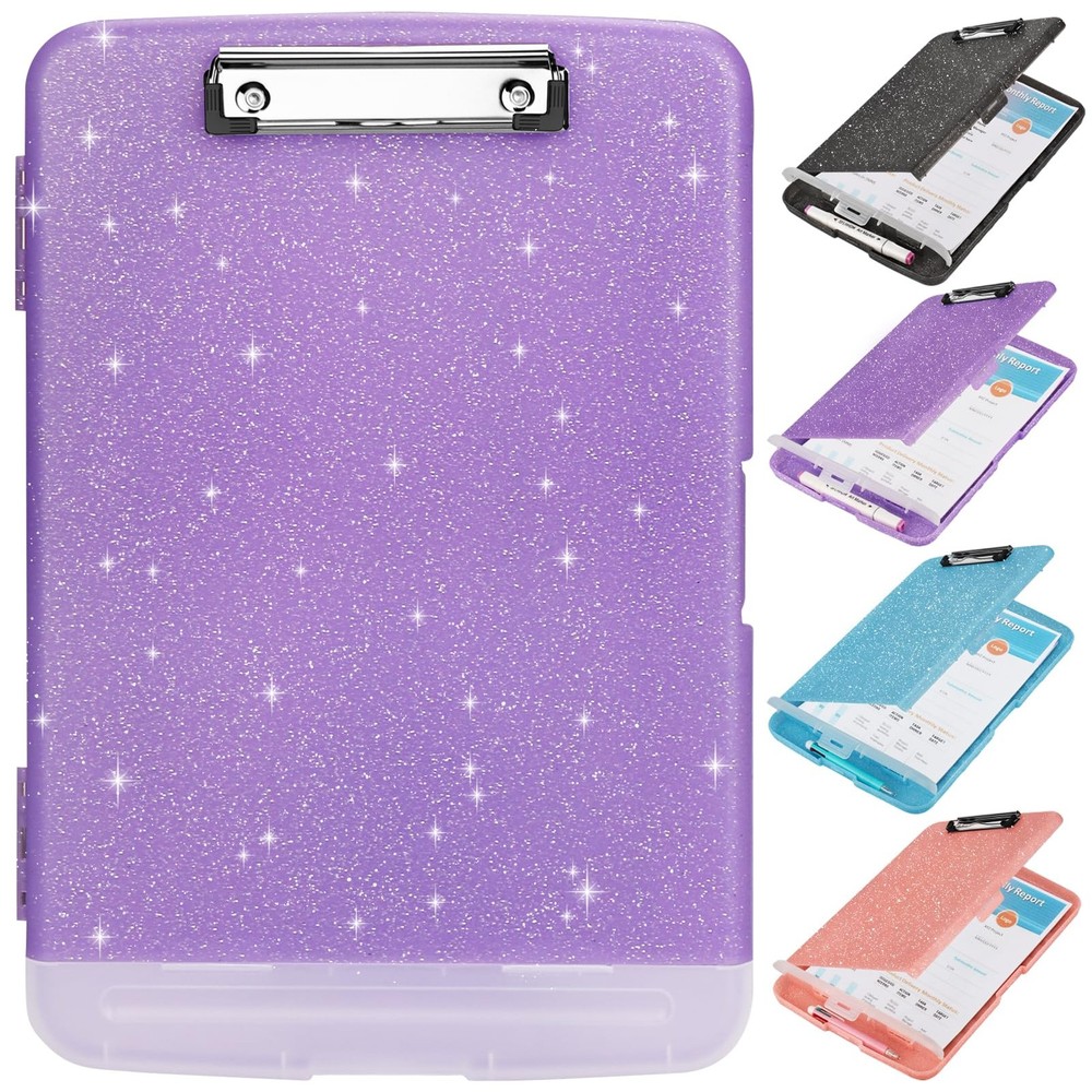 Glitter Clipboard with Storage,Storage Pen Pale Purple