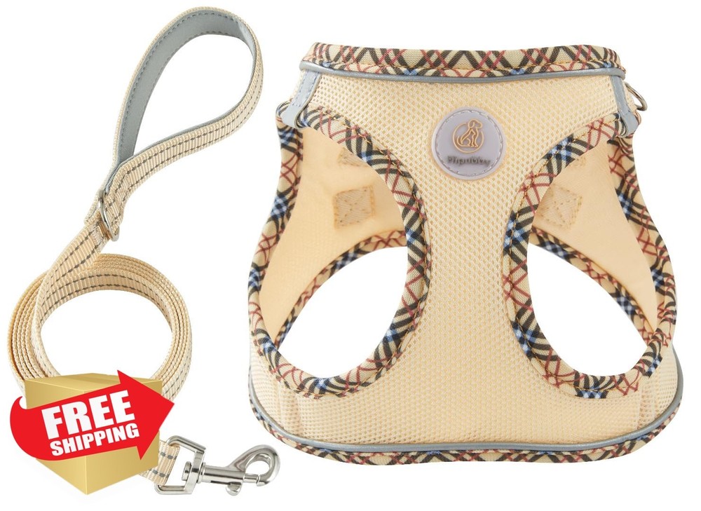 Hipubby M Khaki Dog Harness and Leash Set Small Puppy Vest No Pull