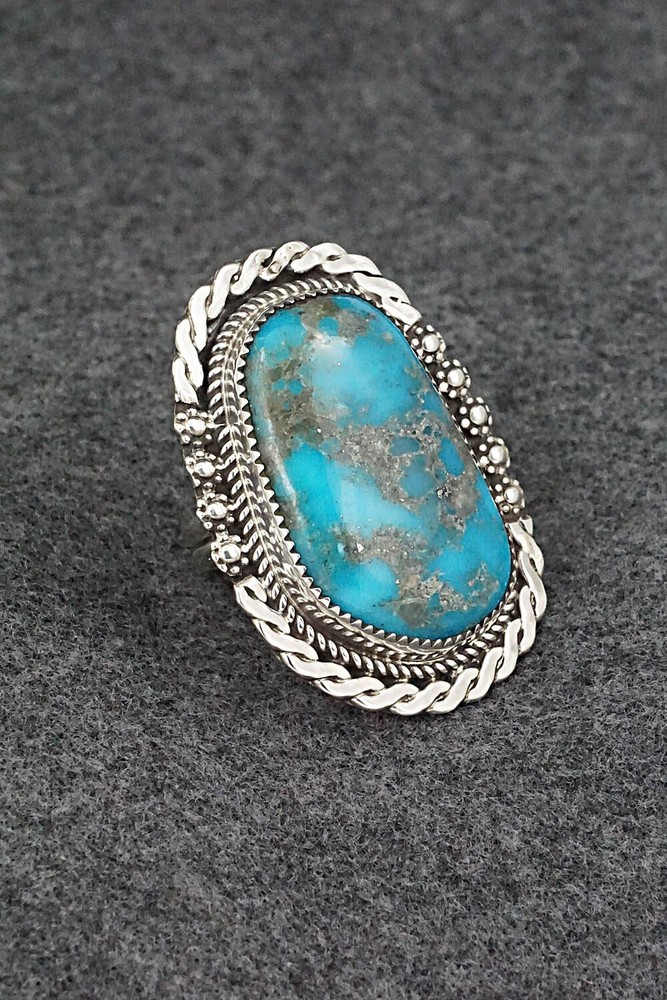 Turquoise & Sterling Silver Ring - Leslie Nez - Size 9.75