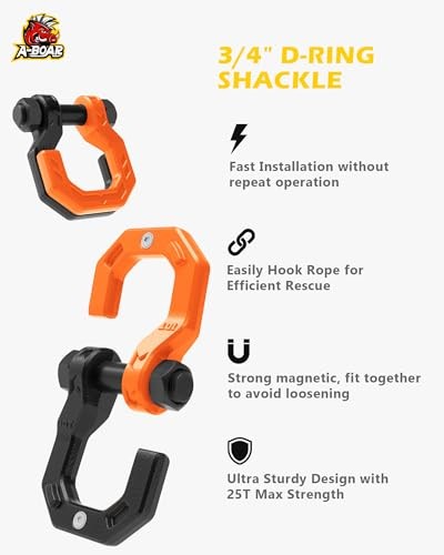 Separate D-Ring Shackles, 2Pack 3/4" Separate D-Ring Shackles Black & Orange