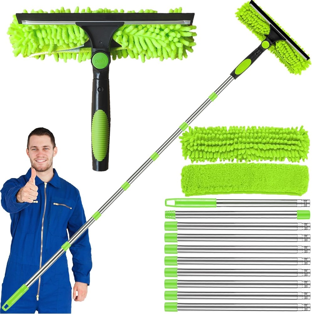14ft Telescopic Window Cleaning Rod 10 Section Extendable Glass Squeegee Pole