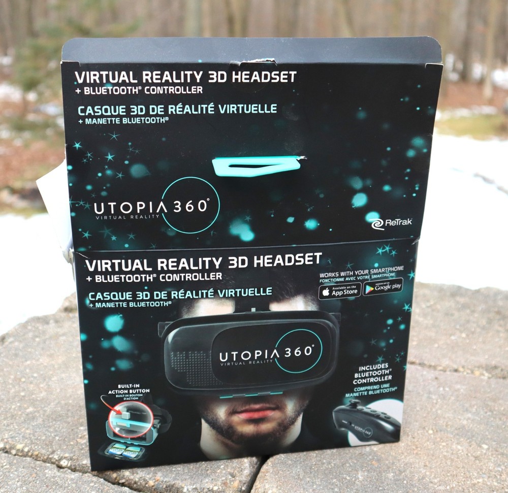 Utopia 360 Virtual Reality 3D Headset + Bluetooth Controller In Original Box
