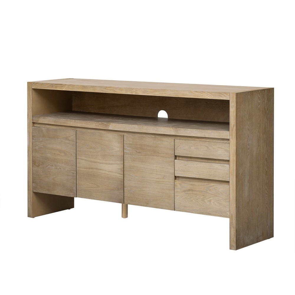 60" Modern Solid Ash Veneer Sideboard (3 Doors+3 Drawers, Semi-Open Shelf