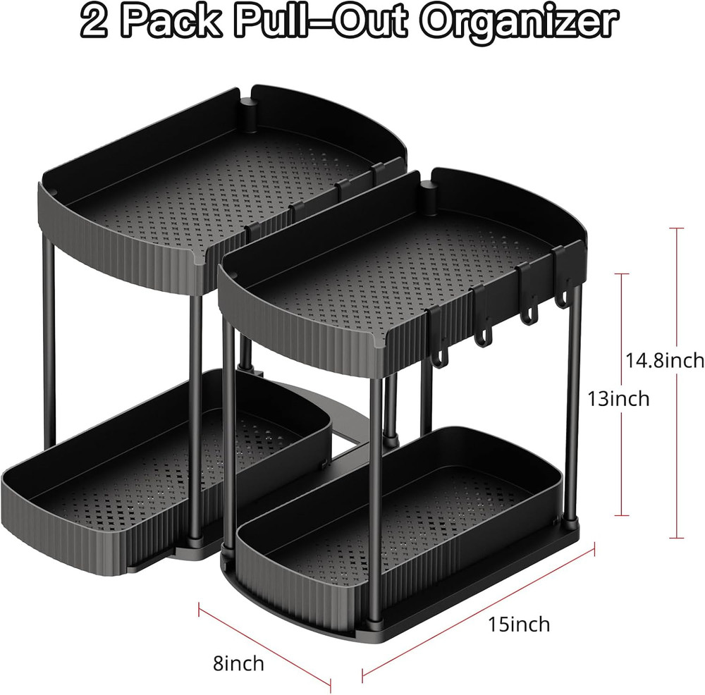 2 Pack Multi-Purpose Pull-Out Storage Organizers, under Sink Organizers and S...