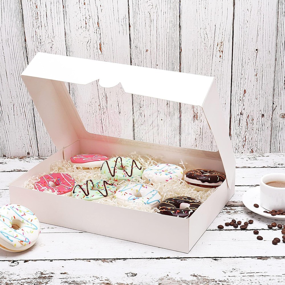 Cookie Boxes, 14" x 10" x 2.5" White Bakery Boxes with Window,