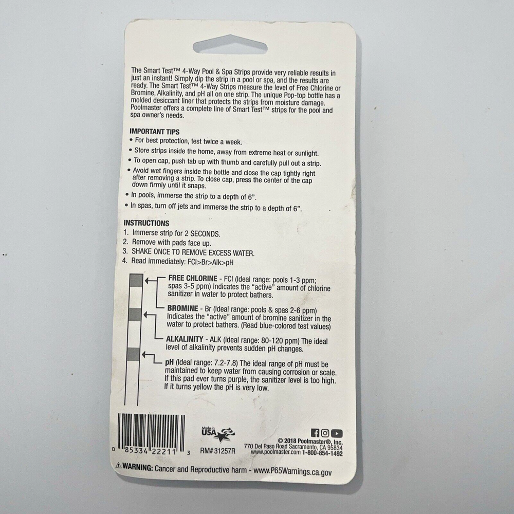 Poolmaster 22211 Smart Test 4-Way Pool Test Strips -NIB