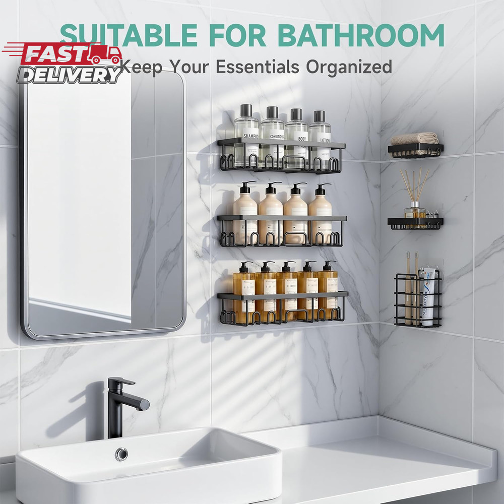 Veken Shower Caddy 6-Pack, Advanced Rustproof Design, No Drilling Adhesive Shelv