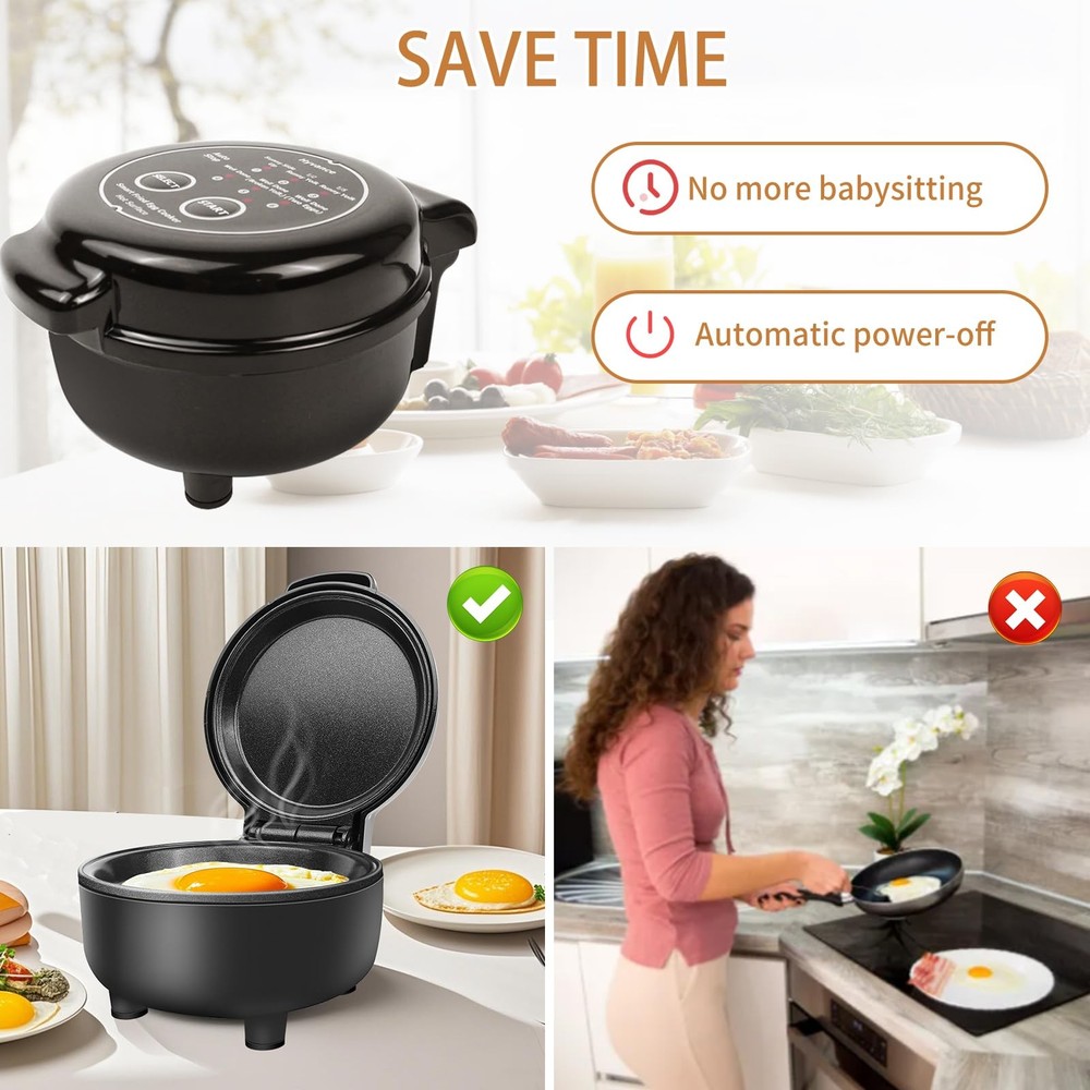 Smart Fried Egg Cooker, Automatic Fried Egg Maker for 6 Features like Sunny S...