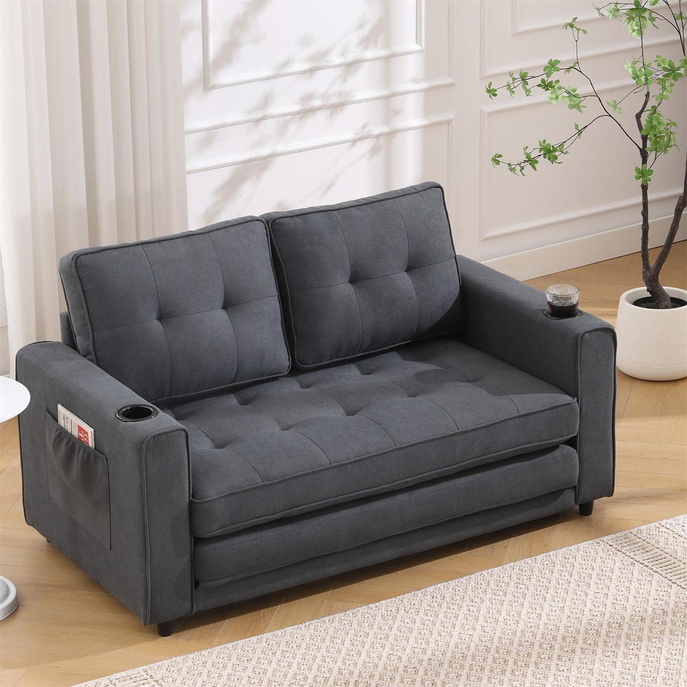 Convertible Sofa Bed Loveseat Futon Sofa Couch w/ Pull Out Bed Dark Gray