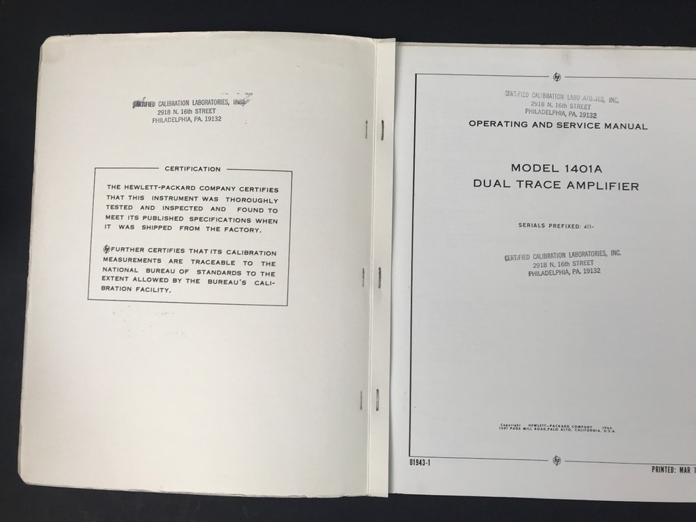 HP 1401A Dual Trace Amplifier Operating & Service Manual
