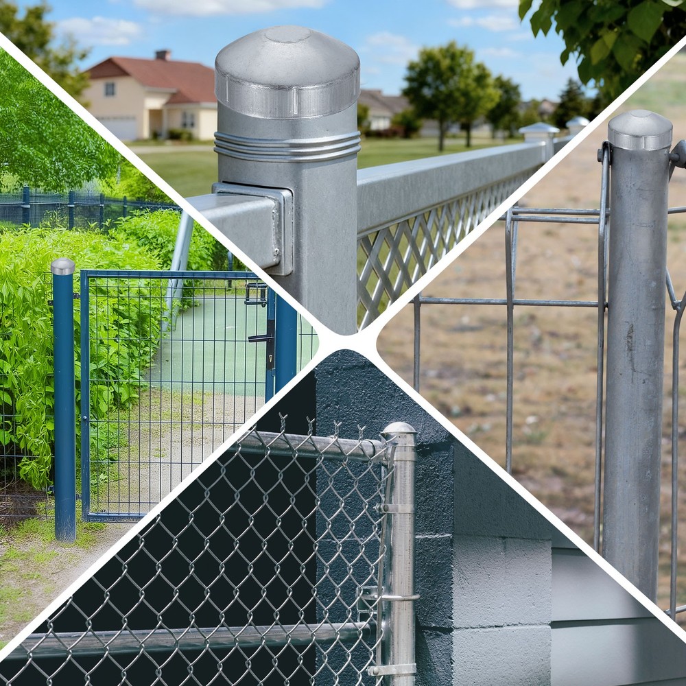 2Pcs Chain Link Fence Post Cap, Dome External Post Caps Fit 2-3/8" OD Pipe