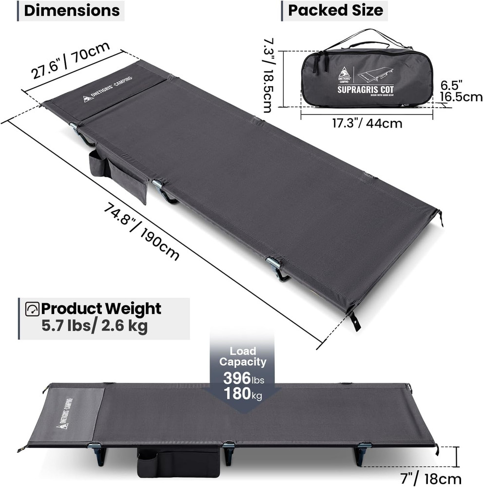 SUPRAGRIS Camping Cot, Support up to 400Lbs, Lightweight Comfortable Folding Bed