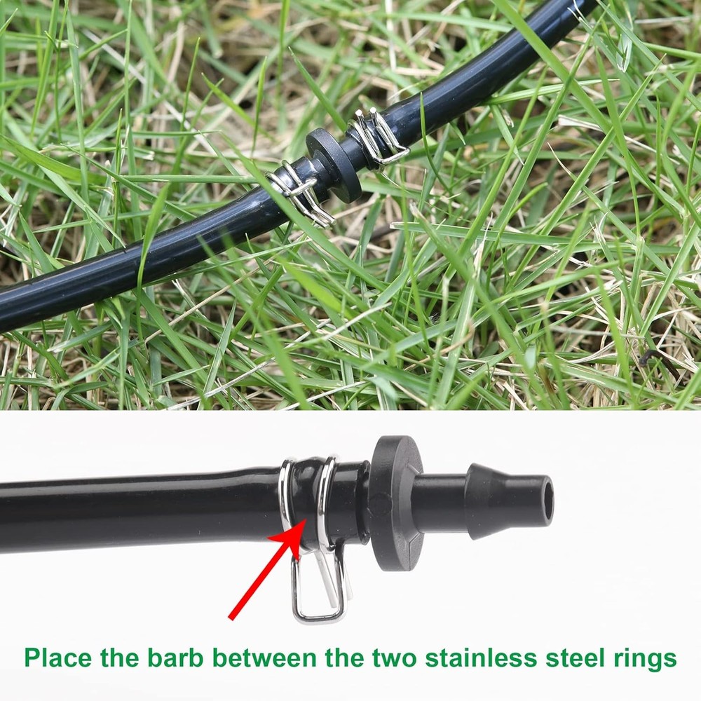 1/4" Irrigation Hose Clamps, 100 Double Line Pipe Spring Metallic