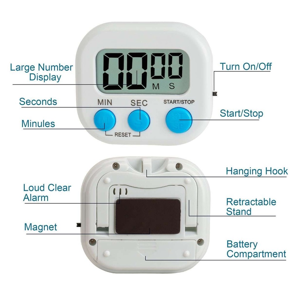 4x Digital Kitchen Timer Magnetic LCD Countdown Stopwatch With Stand Alarm Clock