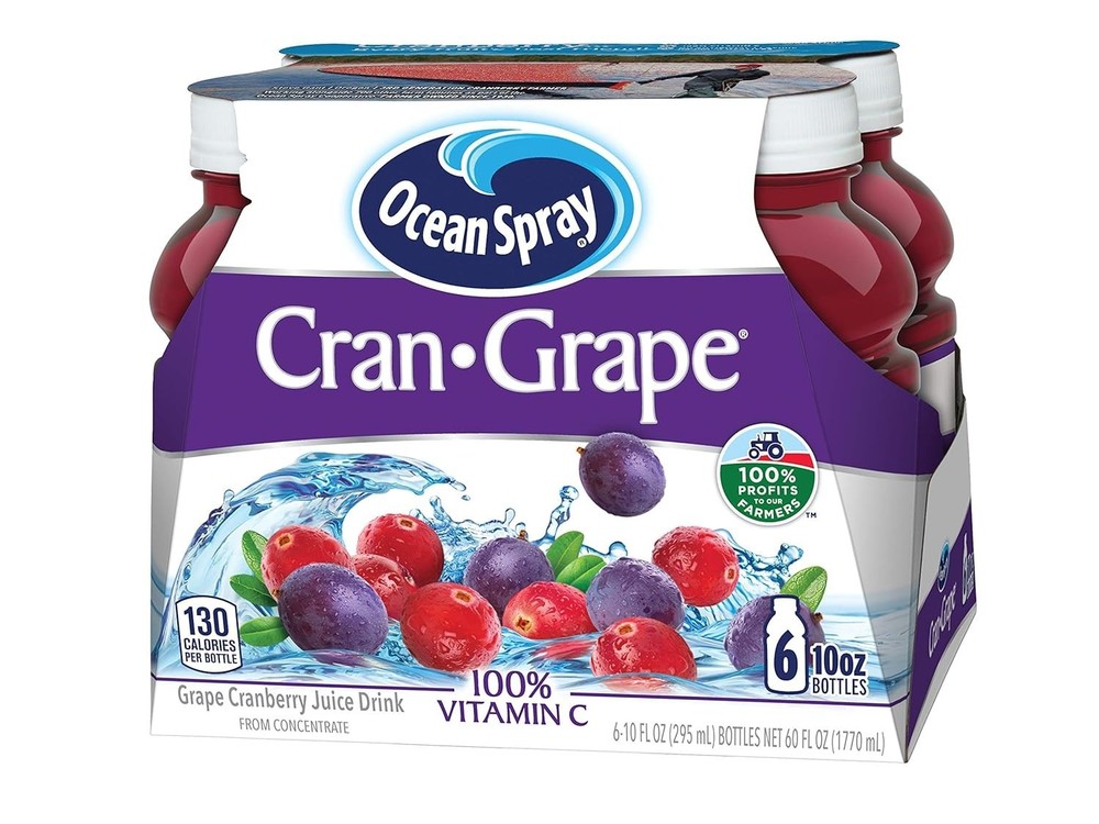 6-Pack Cran-Grape Juice Drinks, 10 Fl Oz Bottles - Refreshing Vitamin C Boost