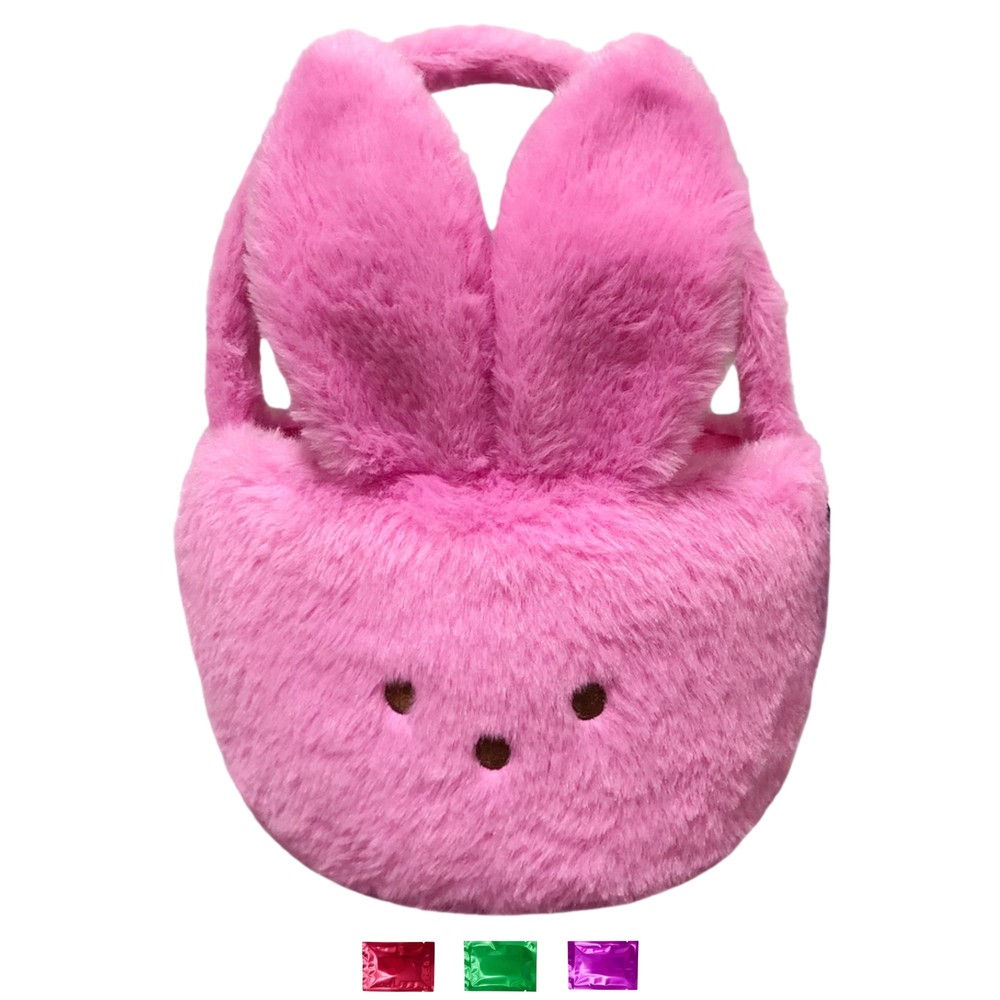 Pink Peeps Plush Easter Basket with Handle 10 Inch, Empty Easter Egg Baskets for