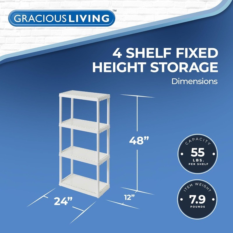 4 Shelf Fixed Height Solid Light Duty Storage Unit 12 x 24 x 48 for Home