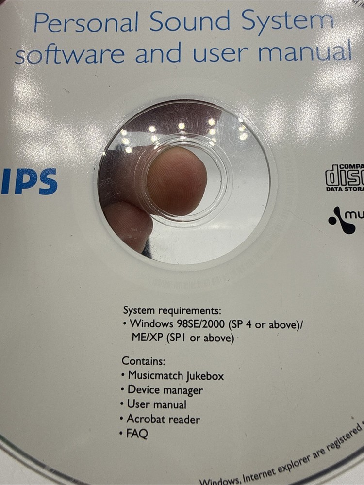 Philips Personal Sound System Software & User Manual Windows 98SE/2000 Disc Only