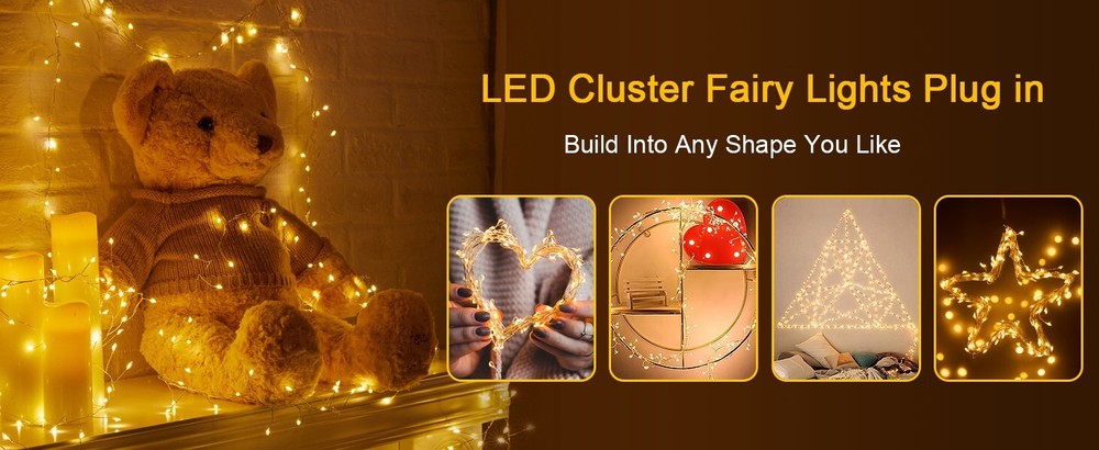Fairy Lights Plug In 39Ft 600 Led Cluster Lights Waterproof String Light Warm WT