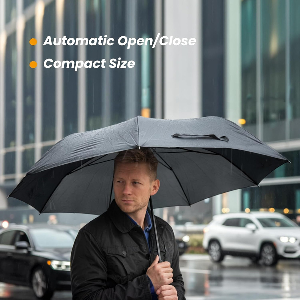 Compact Travel Umbrella - Windproof Auto Open/Close, Small Folding Umbrella for