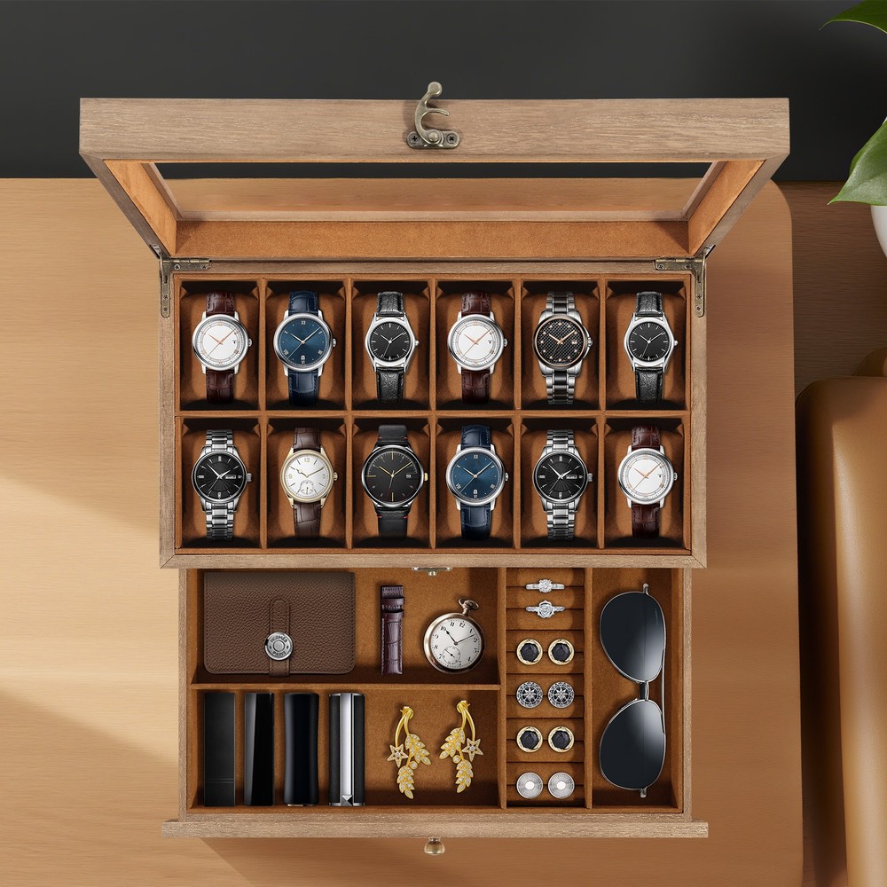 12 Slots Watch Box Solid Wood Storage Display Case Wrist Watch Case