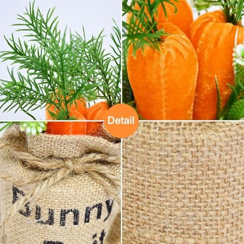 2PCS Easter Carrot Decorations, Spring Farmhouse Decor with Burlap