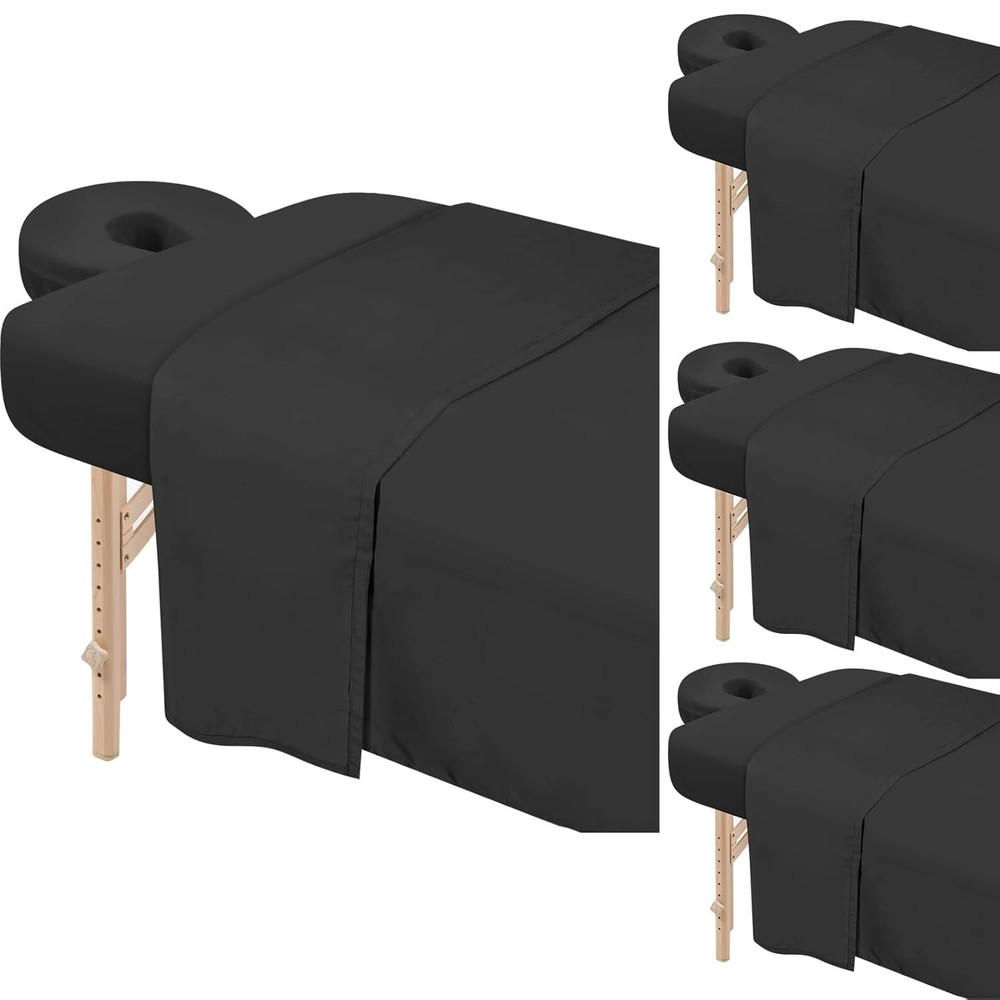 Durable Black Microfiber Massage Table Cover Set - 4 Sets, Washable & Reusable