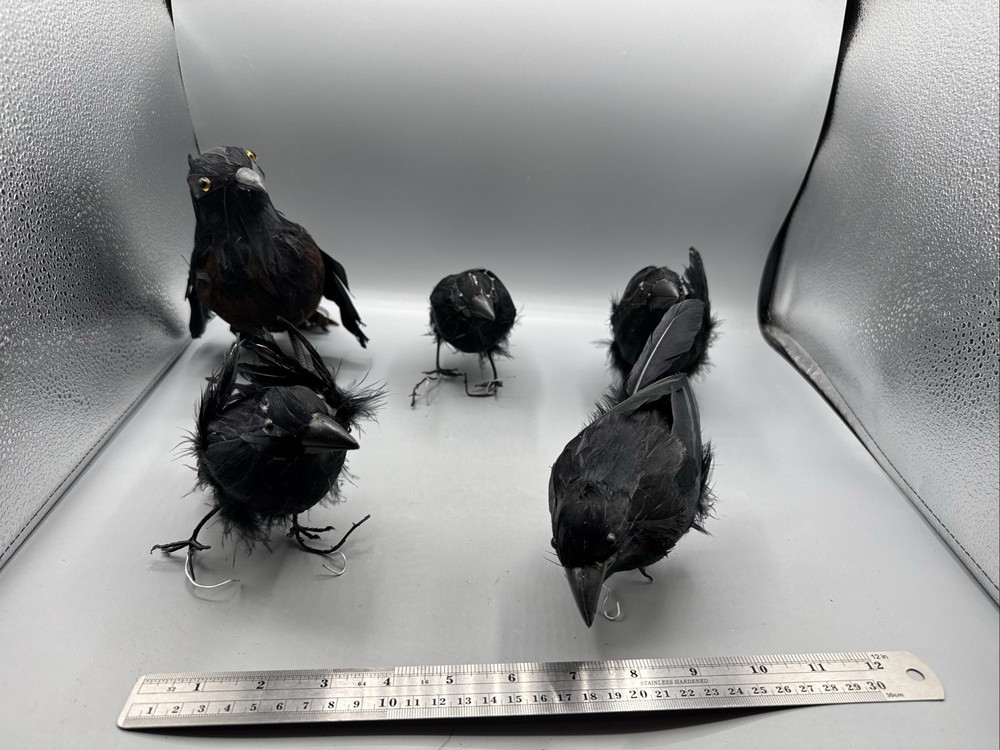 5 PCS Black Feathered Crows Halloween Ravens