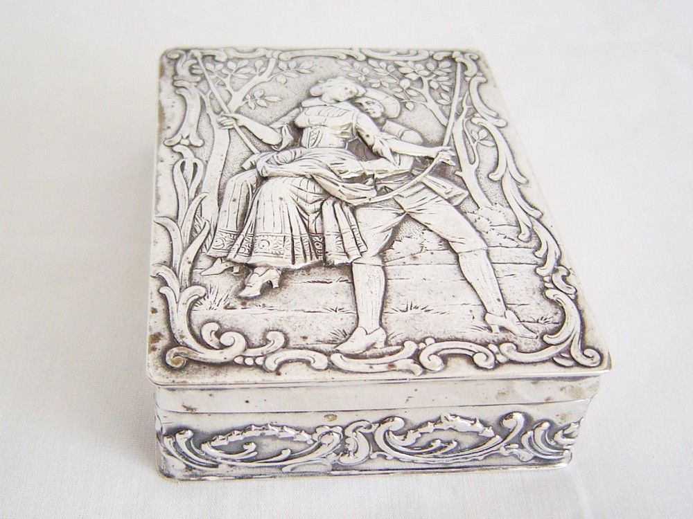 Beautiful Classically decorated  German Silver Card holder Box 800 silver