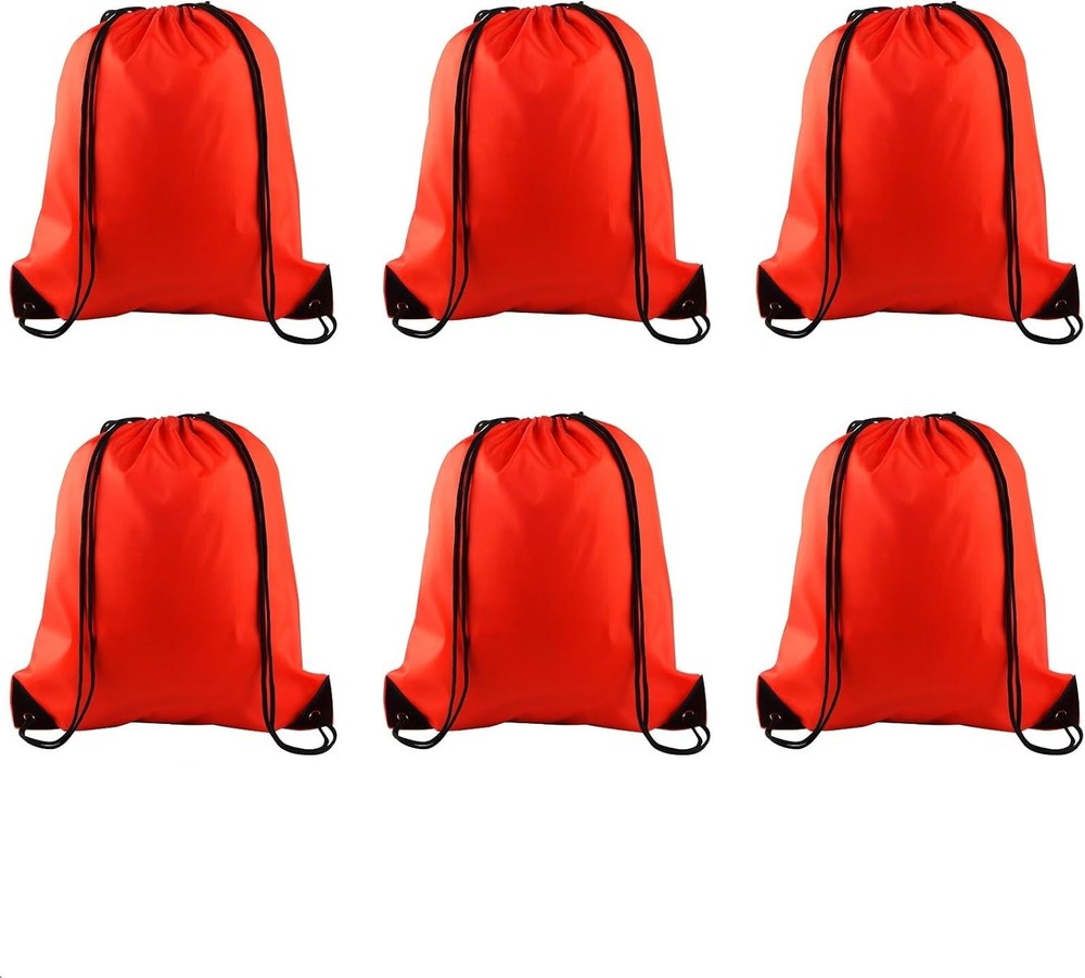 PLULON 6 Pcs Drawstring Bags Bulk Red Backpack String