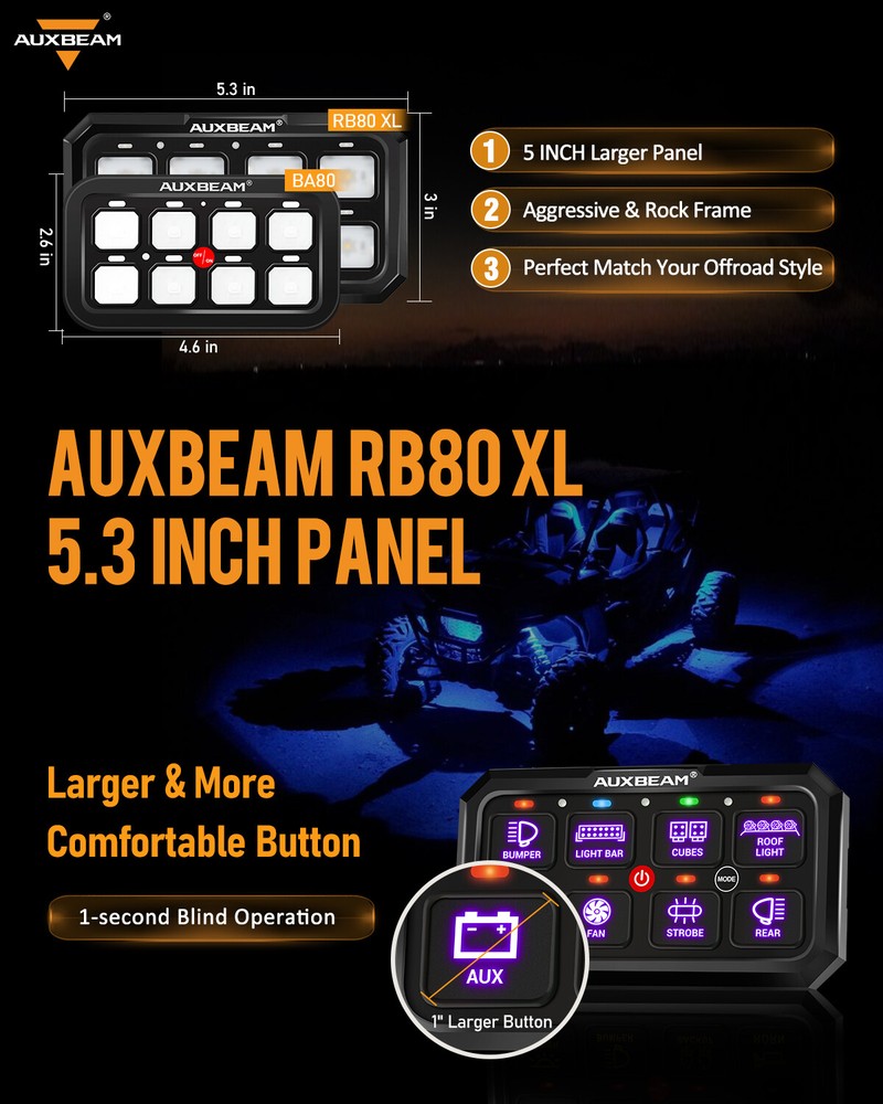 AUXBEAM RGB 8 Gang Switch Panel Light Control Multifunction Relay System ATV UTV