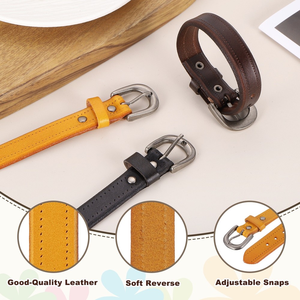 Plain Buckle Bangle Leather Bracelets Leather Snap Bracelets, Khaki 2Pcs